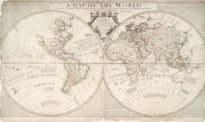 Eine Weltkarte, korrigiert nach den Beobachtungen, die den königlichen Gesellschaften von London und Paris mitgeteilt wurden, an den hochverehrten Richard Boyle, 1711